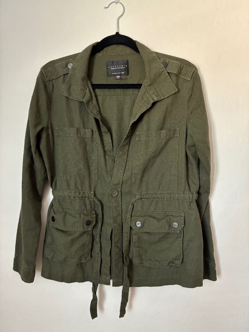 Sanctuary Olive Green Linen Blend Utility Military Jacket Size S